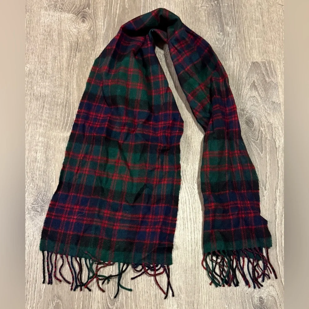 Navy Red Plaid Tartan Fringe Scarf Wrap Cozy Winter Shawl